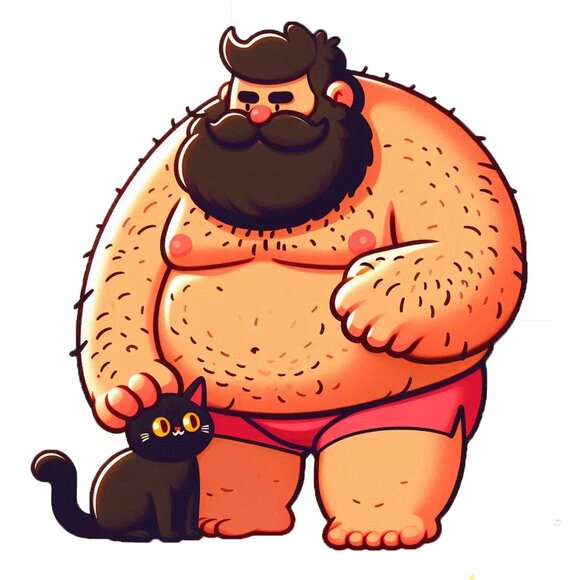 5 for 10$ - Man Holding a Black Cat Sticker Cute Dad Bod Bear Gay LGBT - Picture 1 of 1